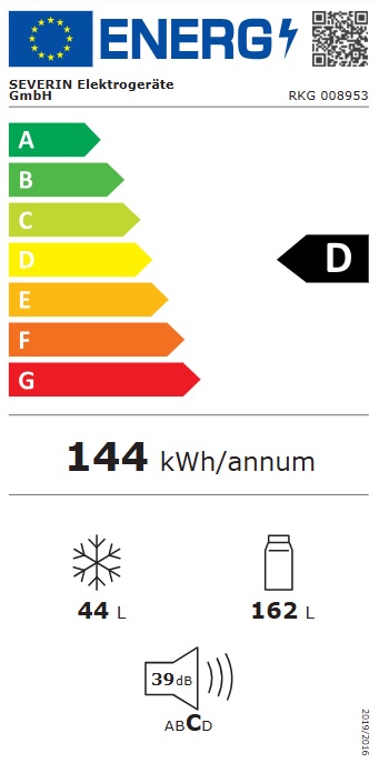 Energimärkning för Severin - RKG 8953 - Kombinerad kyl/ frys, Creme
